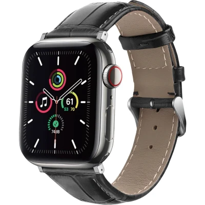 Afbeelding van imoshion Lederen krokodil bandje voor de Apple Watch Series 1 t/m 9 / SE (38/40/41 mm) 10 (42 Zwart
