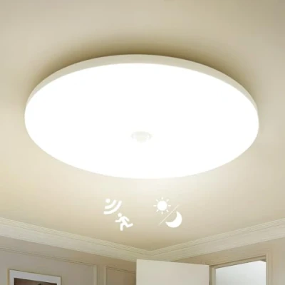 Afbeelding van Combuh Led plafondlamp, bewegingsmelder en schemersensor, 18 W, 1800 lm, Ø 30 cm, rond, moderne IP56, 4000 K, natuurlijk wit, plafondverlichting voor trap, hal, garage, balkon