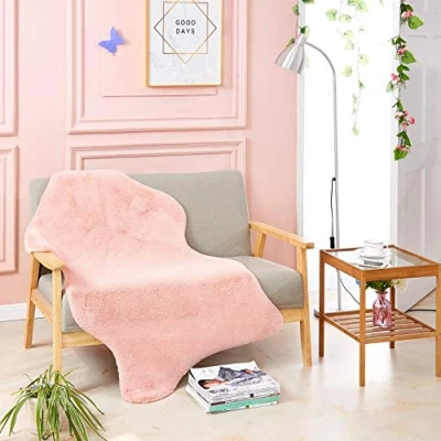 Afbeelding van Teppich Wölkchen Pluizig tapijt van imitatiebont, konijnenbont, kort bont, hoogpolig voor woonkamer of slaapkamer, bedtapijt, roze, 80 x 120 cm, bont