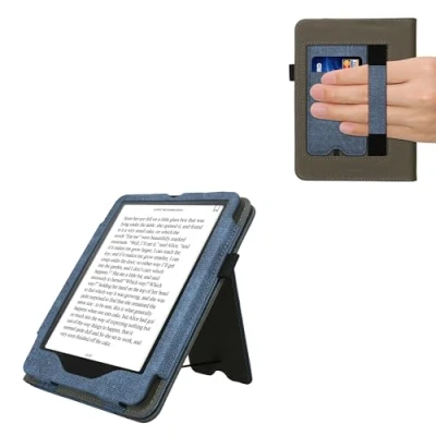 Afbeelding van kwmobile flip cover voor e reader geschikt Amazon Kindle Paperwhite (2024)/Colorsoft Van imitatieleer en suède In donkerblauw / donkergrijs