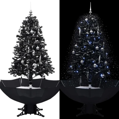 Afbeelding van Kerstboom sneeuwend met paraplubasis 170 cm PVC zwart