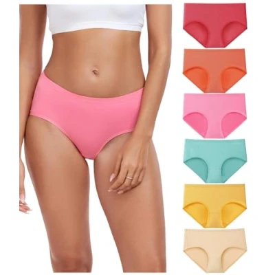 Afbeelding van wirarpa Set van 6 comfortabele katoenen damesslips met volledige dekking, Rood/oranje/roze/groen/geel/beige