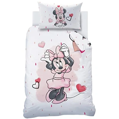 Afbeelding van CTI Minnie flanellen beddengoed voor meisjes in roze ☆ Disney met vlinder 1 kussensloop 40 x 60 + dekbedovertrek 100 135 cm
