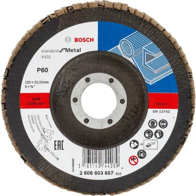 Image de BOSCH 2608603657 disque à lamelles X431 Standard pour métal, diamètre 125 mm, grain 60, version angulaire
