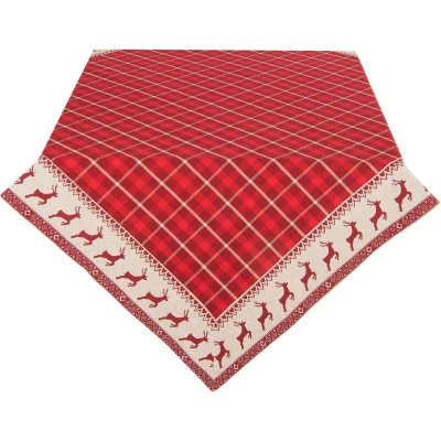 Afbeelding van Clayre &amp; Eef Vierkant Tafelkleed Kerst 100x100 cm Rood Beige Katoen