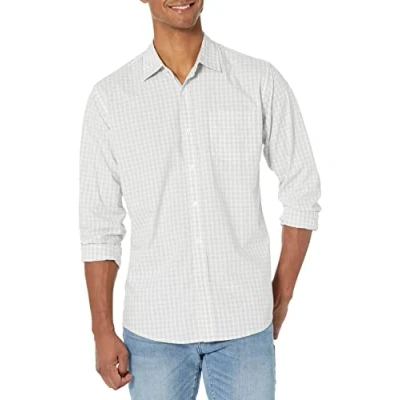 Image de Amazon Essentials Chemise en Popeline à Manches Longues, Style Décontracté, Coupe Standard Men&#039;s, Gris Clair Blanc À Carreaux, XL