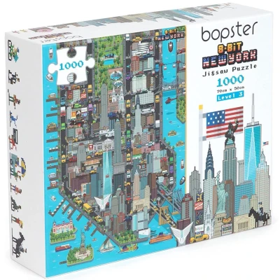 Afbeelding van New York puzzel 1.000 stukjes 70x50cm geweldig 8 bit design ontdek alle bekende gebouwen