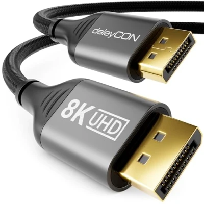 Afbeelding van deleyCON DisplayPort kabel 3,0 m 1.4 8K @60Hz 4K @165Hz 2K @360Hz UHD WQHD HDR HDCP 2.2 FreeSync G Sync Ideaal voor gaming monitor en grafische kaart Grijs zwart