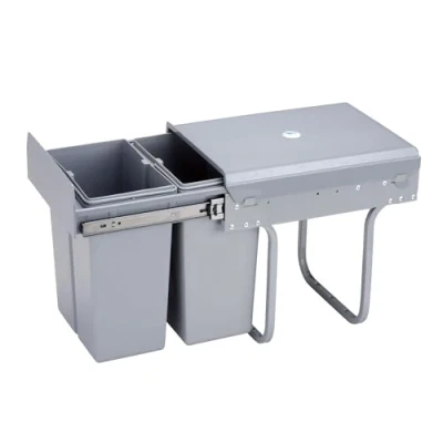 Afbeelding van Recycling afvalemmer voor keukenkast, 2 x 8 l, onderste bevestiging en handmatige verwijdering, uitneembare bakken, met deksel