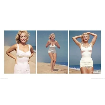 Afbeelding van Kunstdruk Marilyn Monroe Beach Triptych 100x50cm