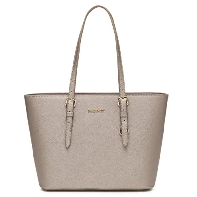 Afbeelding van David Jones boodschappentas voor dames met schouderriem, PU leer, lange handgreep, shopper, capaciteit, middelgroot, elegante stadstas, zilver., Elegant