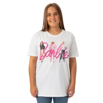 Afbeelding van Barbie Womens Karakter Met Roze Logo Korte Moeden Wit T shirt Iconisch merk Modieus design voor dames Comfortabel Retro Movie Merchandise Gift,