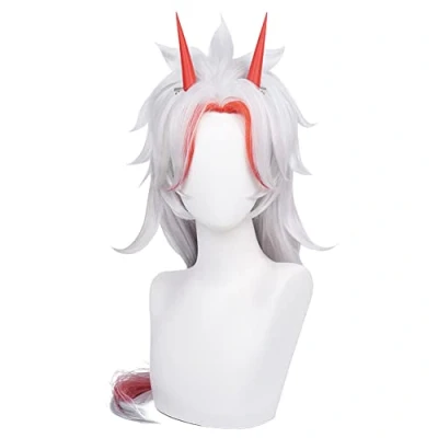 Afbeelding van HIROAKIYA Arataki Itto pruik, Genshin Impact Cosplay pruik met clip hoorn pruikkap, lengte ca. 75 cm