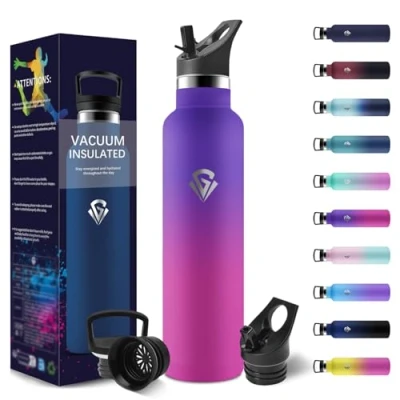 Image de HoneyHolly Bouteille Isotherme 1000 ML, étanche sans BPA, Gourde Paille, Double Paroi, Metal, 18/8 Acier Inoxydable, Thermos Isotherme, avec d&#039;eau pour Sport, Randonnée