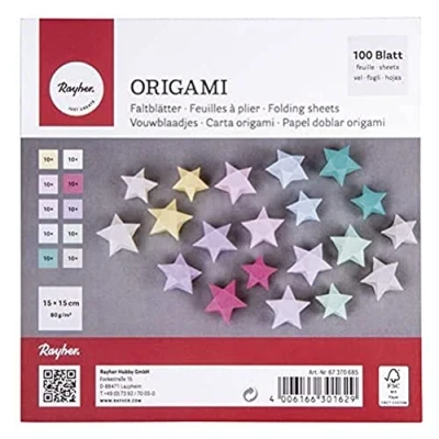 Afbeelding van Rayher, Origami, 100 stuks vouwpapier 15 x cm, 80 g/m², FSC gecertificeerd 10 kleuren aan beide zijden pastelkleuren, voor kinderen en volwassenen 67370685