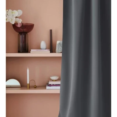 Afbeelding van ROOM99 Laurel Gordijn met plooiband, 140 x 250 cm (b h), ondoorzichtig, schuifgordijn voor woonkamer, slaapkamer, railsysteem, donkergrijs