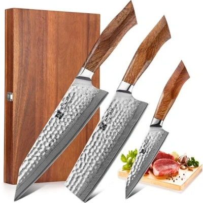 Afbeelding van Professionele messenset ECHT Japans Damascus Staal met Poederstalen kern (Hitachi SRS13) Koksmes + Nakirimes officemes Xinzuo B32D Series Extreem scherp en hard (62 64 HRC)