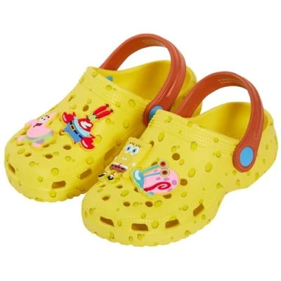 Afbeelding van SPONGEBOB SQUAREPANTS Klompen met bedels voor kinderen, zomersandalen enkelbandje, strandschoenen, Geel.