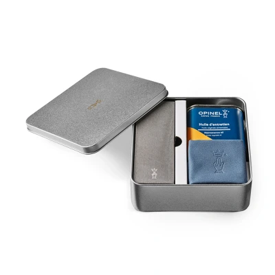 Afbeelding van Opinel Onderhoudsset voor messen bestaande uit slijpsteen korrel 1000, plantaardige olie 150 ml en microvezeldoek 254640