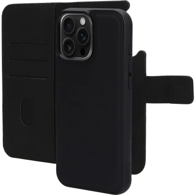 Afbeelding van Mobiparts hoesje geschikt voor Apple iPhone 16 Pro Max Wallet 2 in 1 Boekhoesje MagSafe Echt Leder Uitneembare Case Sterke Magneet Sluiting Contactloos betalen Zwart