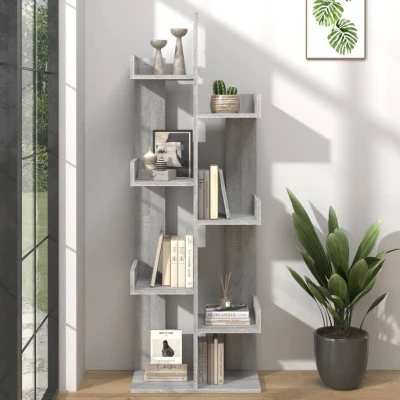 Afbeelding van Boekenkast 48x25,5x140 cm bewerkt hout grijs sonoma eikenkleur