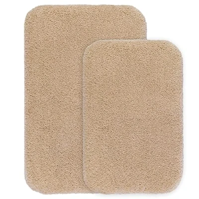 Afbeelding van Antislip Badkamermat Set van 2 Verdikte Badkamermatten Absorberende Douchemat Ultra zachte Microvezel Badmat 40 x 60 cm &amp; 50 80 (Beige)