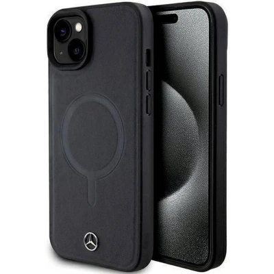 Afbeelding van Mercedes Benz Smooth Leather Back Case (MagSafe Compatible) Geschikt voor Apple iPhone 15 Plus (6.7&quot;) Zwart