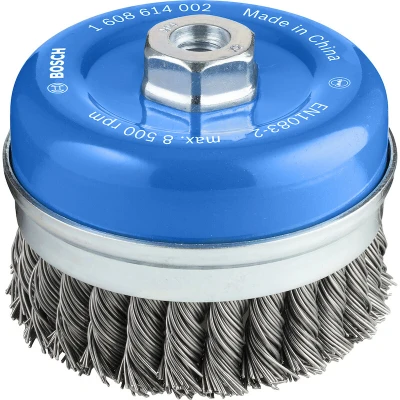 Image de BOSCH 1608614002 brosse en acier à cupules avec fil torsadé 100 x 0.8 mm, M14