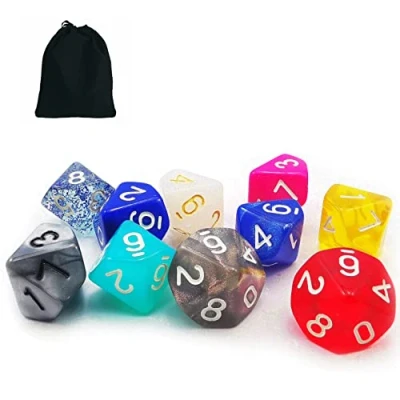 Afbeelding van Bescon 10 stuks Set van Sided Dice (nummer 0 9), count willekeurige multi effectieve en kleurrijke verpakking D10 in trekkoord zak