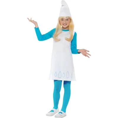 Afbeelding van FUNIDELIA Smurfin kostuum Smurfen verkleedkleding voor meisjes Maat: 122 134 cm Blauw