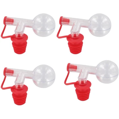 Afbeelding van Fackelmann 9942550 set van 4 alcoholdoseerders, alcoholdoseerbal, maatbeker voor fles, maatdop 2,5 cl, schenksluiting, kunststof, rood, 9 x 7 cm