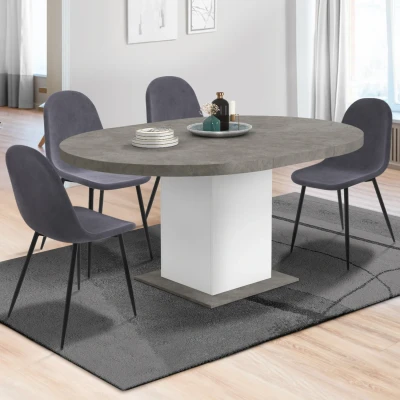 Image de Table à manger extensible ronde EDEN 4 8 personnes béton et blanc 120 160 cm IDMarket