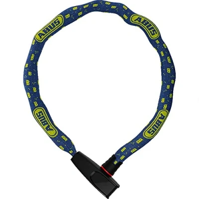 Image de ABUS Catena 6806K Antivol de vélo léger en acier trempé avec tuyau textile tendance Chaîne carrée niveau sécurité 6 85 cm Bleu motif masque