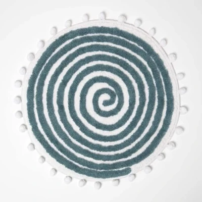 Afbeelding van Homescapes ronde badmat spiraal, 60 cm petrol met pompons, getuft