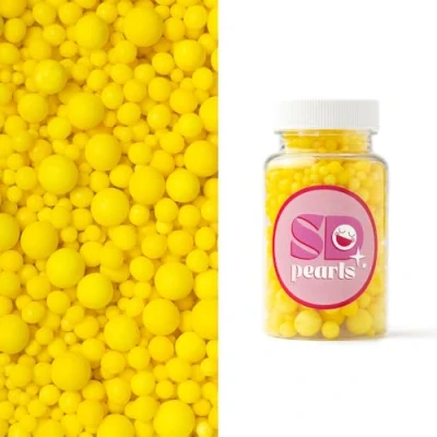Image de SD Pearls Perles de sucre comestibles pour gâteaux, muffins et cupcakes (jaune, 3,4, 5, 7, 10 mm, 100 g)