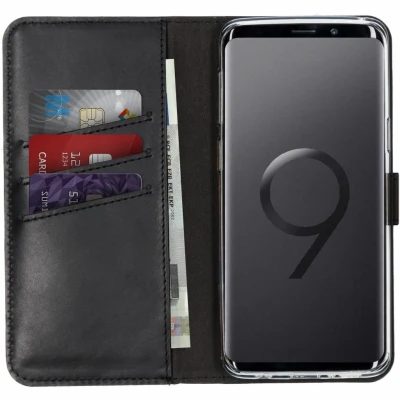Afbeelding van Selencia Hoesje Geschikt voor Samsung Galaxy S9 Met Pasjeshouder Echt Lederen Bookcase Zwart