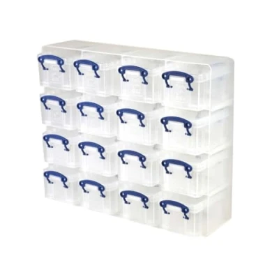 Afbeelding van Really Useful Box Muurkubus Met 16 Opbergdozen Van 0,3 Liter, Transparant Opbergdoos