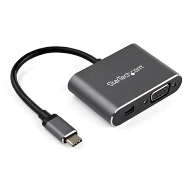 Image de StarTech.com CDP2MDPVGA Adaptateur multiport USB C vers Mini DisplayPort ou VGA vidéo 2 en 1 4K 60 Hz Aluminum 24 pin (M) pour HD 15 (VGA) (F) 1.2 15.24 m support gris