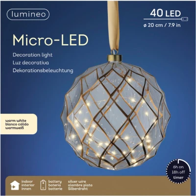 Afbeelding van Lumineo Micro LED bal lamp ø20 cm 40 lampjes Wit