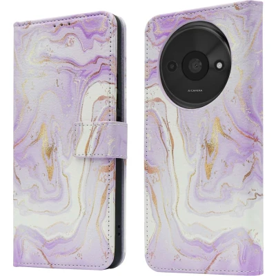 Afbeelding van iMoshion Hoesje Geschikt voor Xiaomi Redmi A3 Met Pasjeshouder Design Bookcase smartphone Paars / Purple Marble