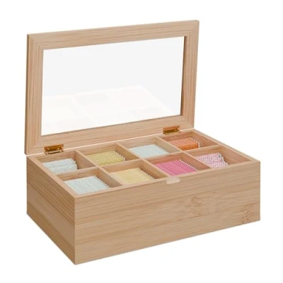 Afbeelding van Relaxdays theedoos theebox thee organizer opbergdoos theekist hout 8 vakjes