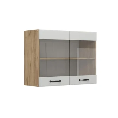 Afbeelding van Vicco Glazen keukenkast R Line, Wit Landhuis/Krachtige eik goud, 80 cm