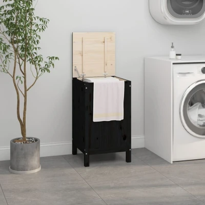 Afbeelding van Wasmand 44x44x76 cm massief grenenhout zwart