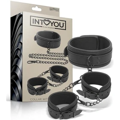 Afbeelding van INTOYOU BLACK SHADOW Collar And Hand Cuffs Set Vegan Leather