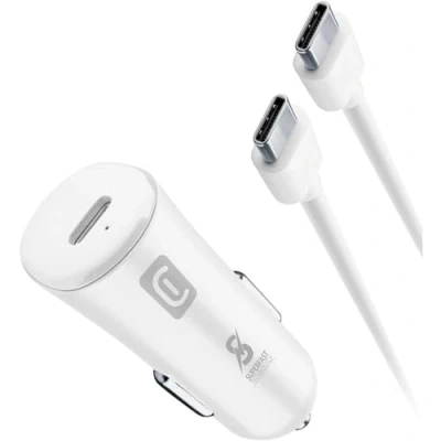 Afbeelding van Cellularline Autolader kit, 25W usb c naar c, super fast charge, wit