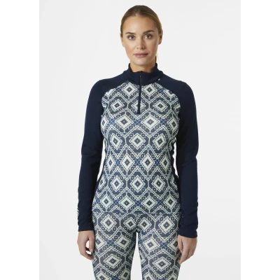 Afbeelding van Helly Hansen Women Lifa Merino Midw Gra 1/2 Zip Navy Star Pixel maat M