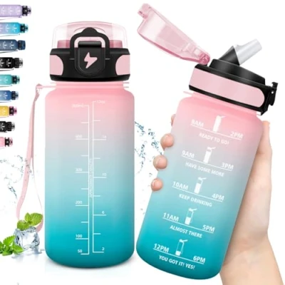 Afbeelding van Grsta Waterfles voor kinderen, waterfles, 500 ml, met rietje, lekvrij, motiverende fles tijdschaal, gemakkelijk te reinigen, extra drinkfles, scholen