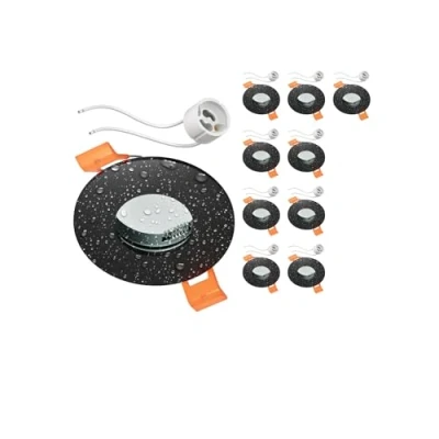 Afbeelding van ledscom.de 10 plafondinbouwframes voor badkamer ERID, vochtige ruimte, badkamer, IP44, rond, mat zwart (GU10/MR16/GU5,3/50mm) incl. GU10 fitting