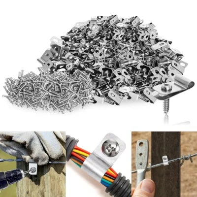 Afbeelding van 200 stuks clips voor hekken, klemmen landbouwhekken van roestvrij staal, montageclips hekken met schroeven gelaste draad hout, metaal of vinylhek