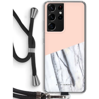 Afbeelding van Case Company® hoesje met Koord geschikt voor Samsung Galaxy S21 Ultra A touch of peach Telefoonhoesje Zwart Bescherming aan alle Kanten en Over de Schermrand